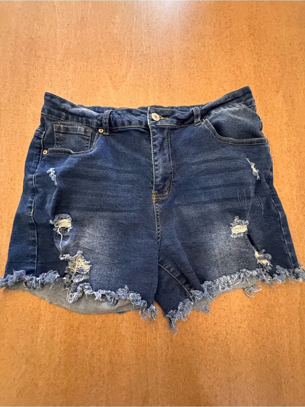 Women’s Distressed Denim Shorts - Dark Blue